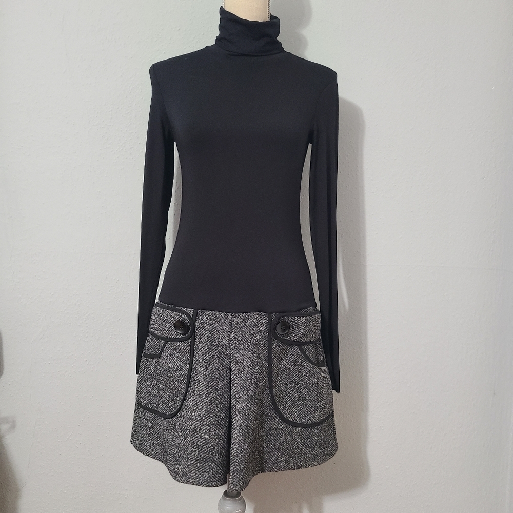 Bailey 44 Black & Gray Mini Dress with Tweed Skirt